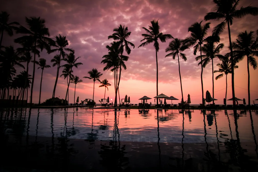 Soft sunset light across a tranquil seaside setting